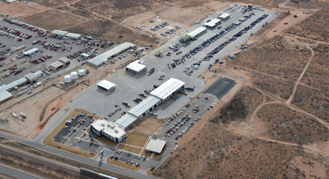 This joint complex is located on a 105 acres at 6165 West Murphy Road on the western edge of Odessa Texas. The facility is home to a large fleet of Baker Hughes trucks and truck mounted equipment and includes fifteen drive through Vehicle Maintenance bays for large equipment, and various high bay workshops and parts warehousing.